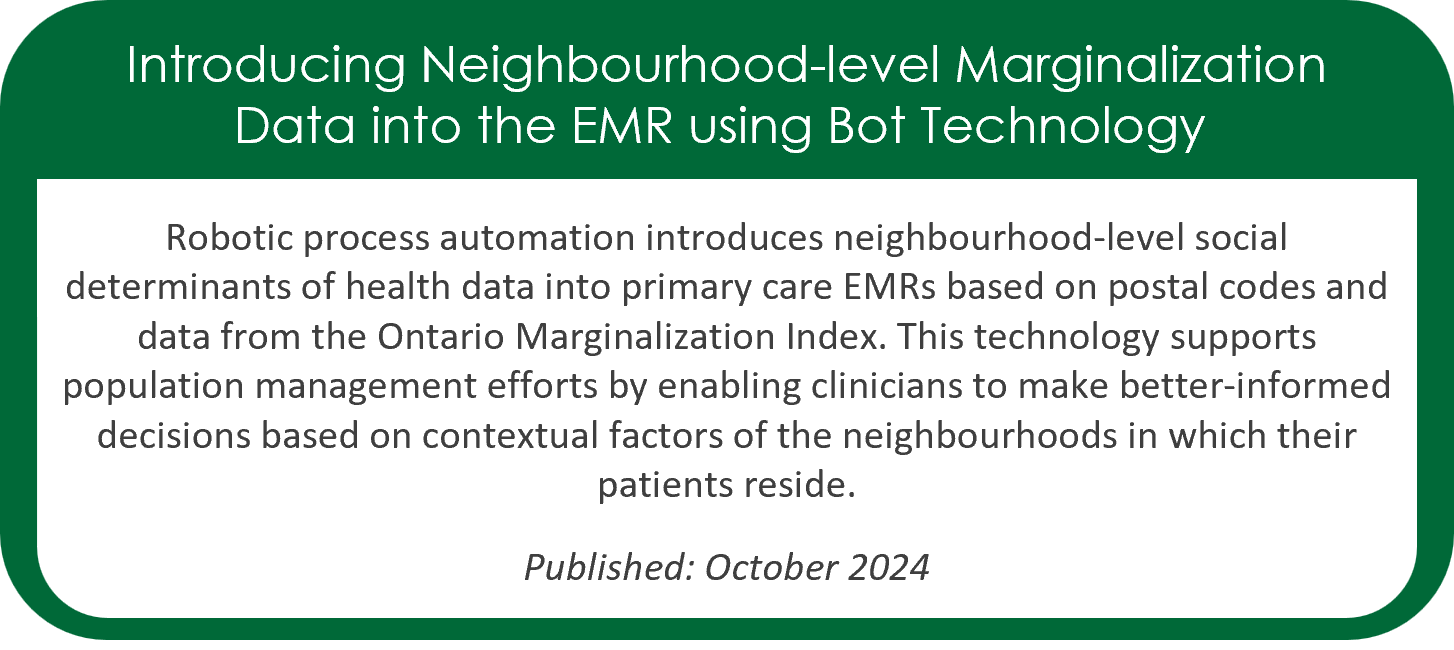 Introducing Neighbourhood-level Marginalization Data into the EMR using Bot Technology 